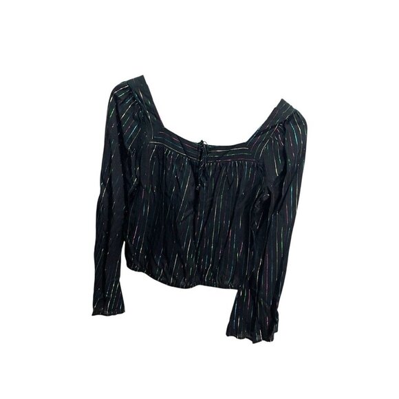 Express Black Square Neck Crop Top Size XS Colorful Sparkle Metallic Stripe NEW - Picture 3 of 4